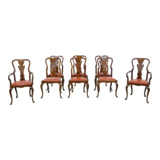 Set of 8 Solid Walnut Bench Made English Style Dining Chairs For Sale