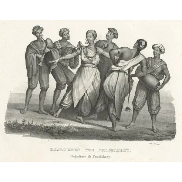 Schinz, Musicians and Bajadere Dancers from Pondicherry, India, 1845, Print For Sale - Image 3 of 5
