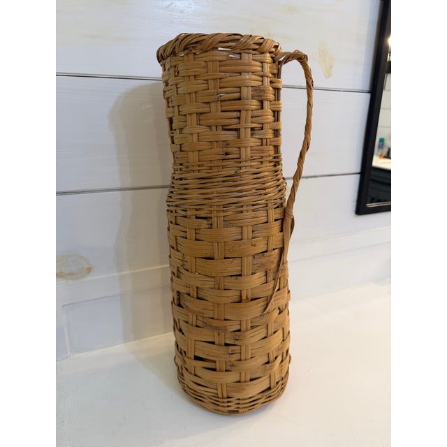Mid-Century Modern Vintage 20" Tall Wicker Rattan Basket For Sale - Image 3 of 4
