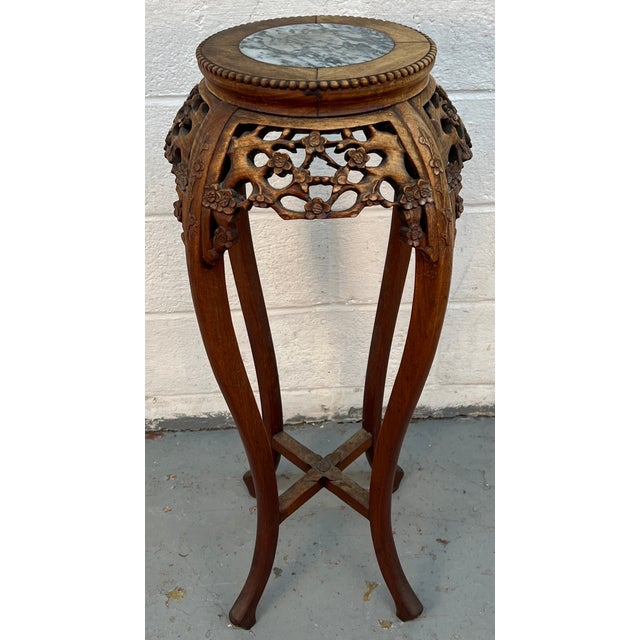 Mid 20th Century Antique Chinese Carved Inset Marble Pedestal For Sale - Image 5 of 7