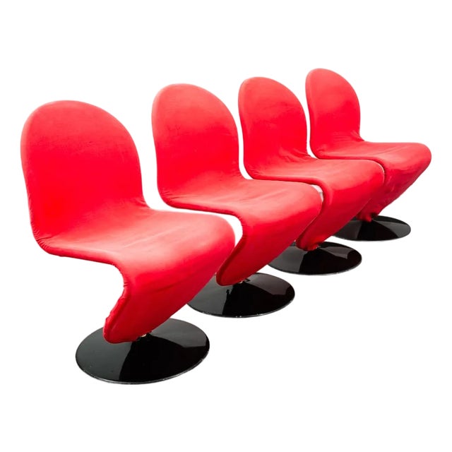 Mid Century Modern Dining Chairs 4 Red Attributed to Vernon Panton 1-2-3 System Fritz Hansen For Sale