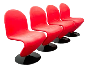 Mid Century Modern Dining Chairs 4 Red Attributed to Vernon Panton 1-2-3 System Fritz Hansen
