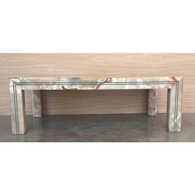 Early 20th Rectangular Green Onyx Coffee table with Metal Marquetry For Sale - Image 17 of 18