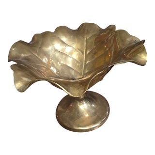 Vintage Brass Cabbage Leaf Compote For Sale