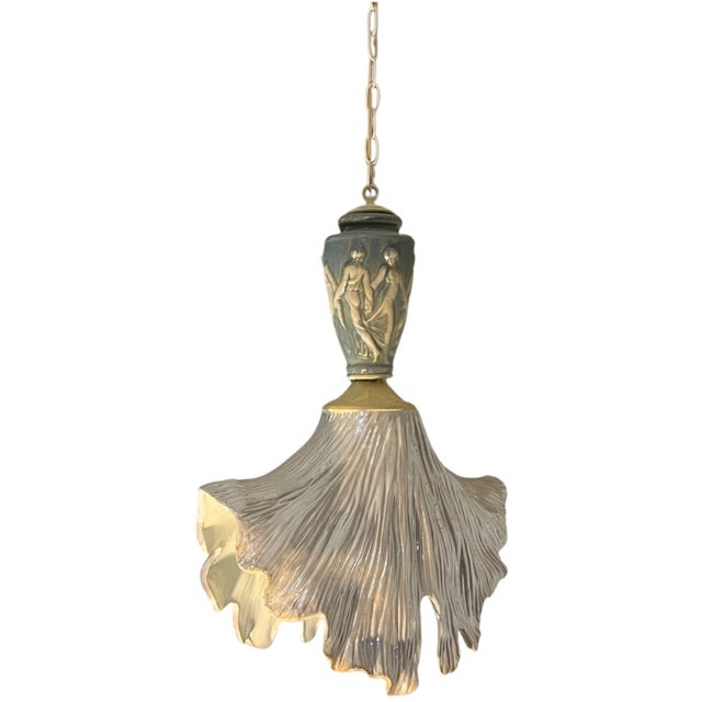 Vintage Light Blue Cream Goddess Ceramic Pendant Light For Sale - Image 9 of 18