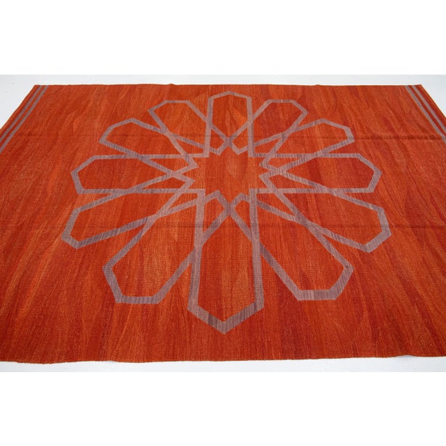 2020s 2020s Modern Kilim Handmade Rust Geometric Wool Rug For Sale - Image 5 of 7