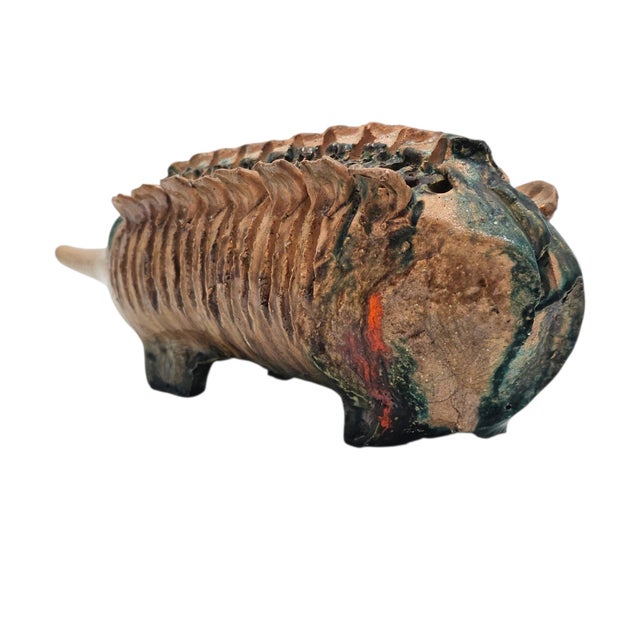 California Brutalist Studio Pottery Echidna Sculpture 14.5" Majolica Ceramic For Sale - Image 14 of 15