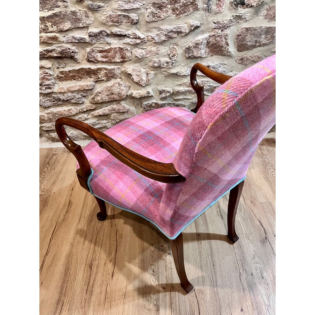 Raspberry Pink 1980s Pair of Rococo Style Upholstered Dining Chairs in Harris Tweed For Sale - Image 8 of 12