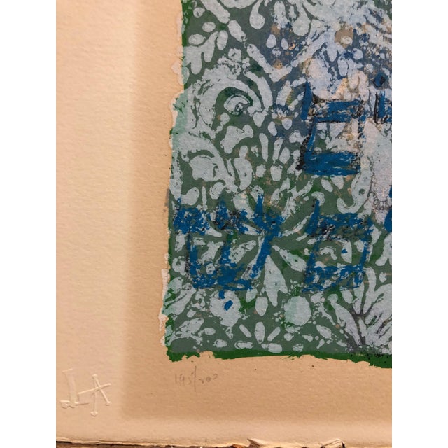 Green Théo Tobiasse, Large French Judaica Lithograph Colorful Jewish Wedding Hebrew Calligraphy, 1975 For Sale - Image 8 of 9