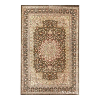 Nazmiyal Collection Floral Silk Vintage Persian Qum Rug For Sale