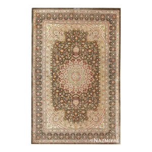 Nazmiyal Collection Floral Silk Vintage Persian Qum Rug