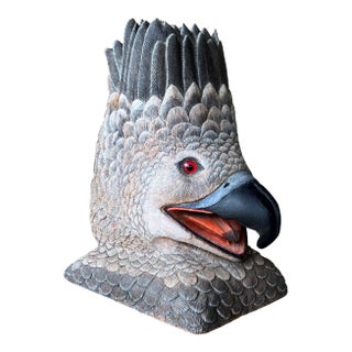 Circa 1991 Stylistic Hand Carved Wooden "Golden Eagle Head" Bust - Santa Fe, New Mexico For Sale
