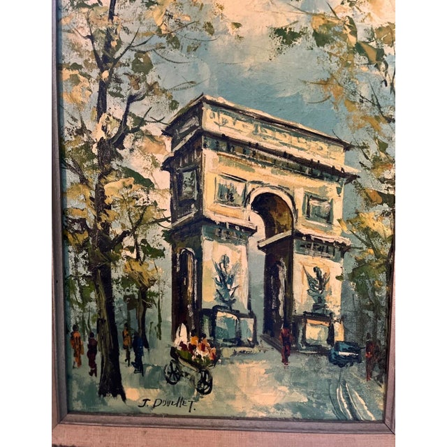 1970s Vintage Paris Arc De Triomphe Impasto Oil Painting, Signed, Mid-Century French Style For Sale - Image 5 of 11