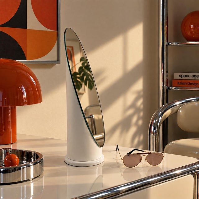 White Lipstick Table Mirror, Italy, 1970s For Sale - Image 13 of 14
