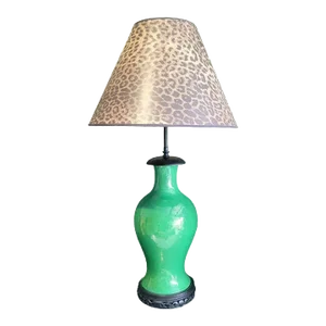 Vintage Bright Green Glass Leopard Shade Ginger Jar Style Regency Tall Table Lamp