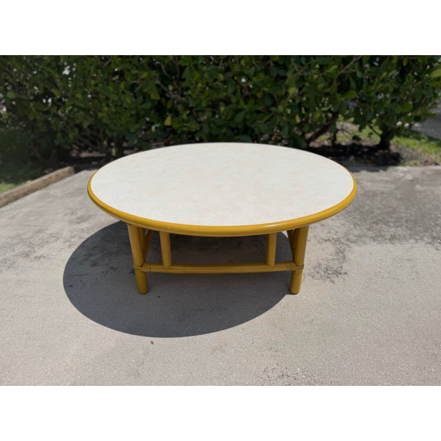 Vintage 42” Round Bamboo Coffee Table in the Style of Ficks Reed For Sale - Image 9 of 12