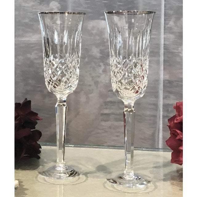 Transparent Vintage Kelsey Waterford Crystal Toasting Wedding Champagne Glasses - a Pair For Sale - Image 8 of 9