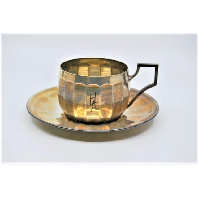 Silver Cup and Saucer with Engraving, Set of 2 For Sale - Image 3 of 8