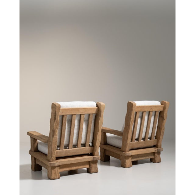 1970s Brutalist Cream Wood Pair of Club Chairs For Sale - Image 11 of 13