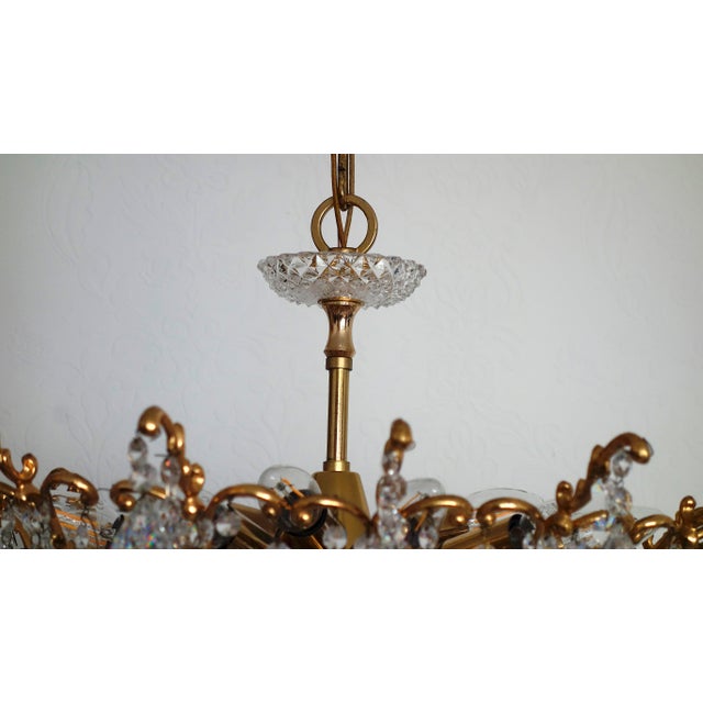 Antique Palwa Brass Lead Crystal Chandelier from Palwa, 1950s For Sale - Image 10 of 17