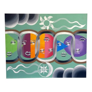 Contemporary Surreal Geometric Faces Painting on Canvas by Walter Fydryck For Sale