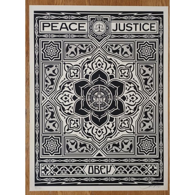 Contemporary Shepard Fairey (Obey), Peace and Justice Ornament Black, 2012, Screenprint For Sale - Image 3 of 8
