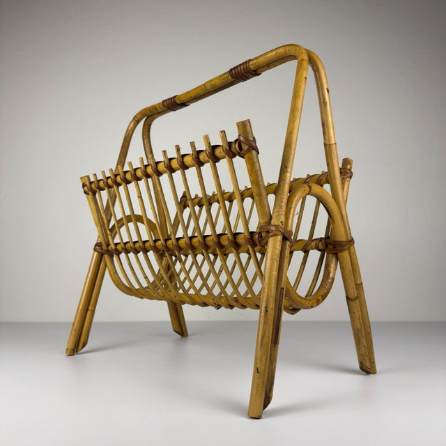 Vintage Bamboo and Vienna Straw Magazine Rack, Italy, 1960s For Sale - Image 9 of 17