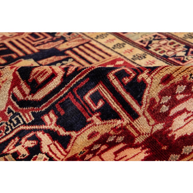 Allover Designed Persian Heriz Wool Runner in Blue and Peach For Sale - Image 9 of 11