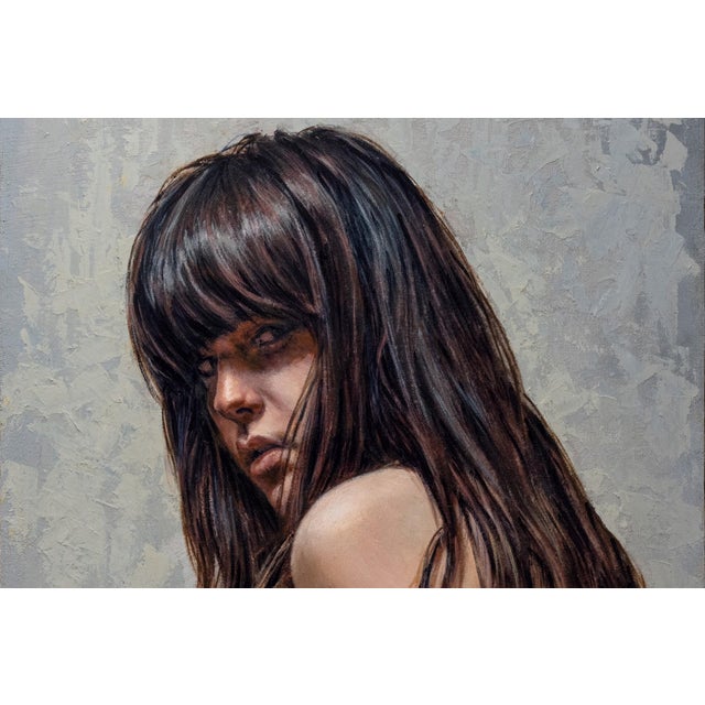Masquerade by Dave Seeley | Oil on Canvas on Board Portrait of a woman with long hair. For Sale - Image 4 of 5