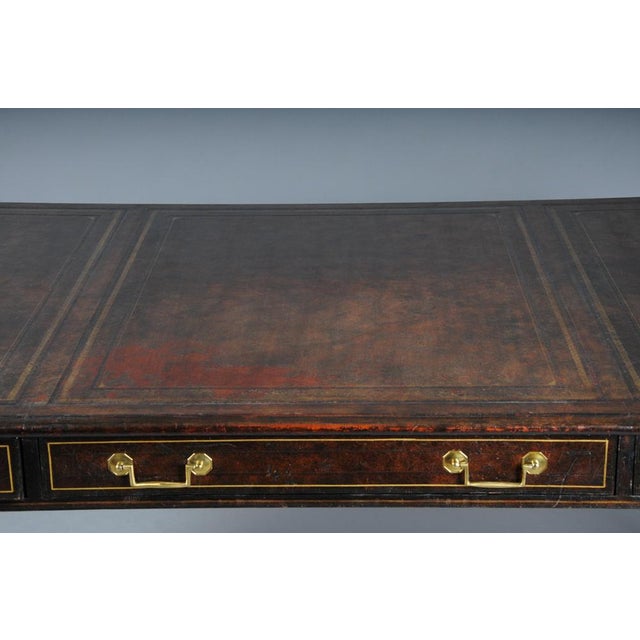 English Full-Leather Partner Desk For Sale - Image 4 of 18