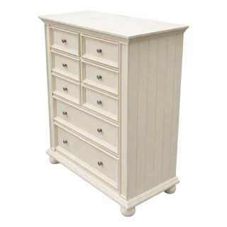 Late 20th Century Tall Cream-Painted Paneled Dresser With Eight Drawers and Turned Feet For Sale
