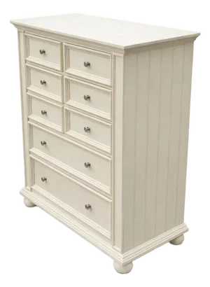 Late 20th Century Tall Cream-Painted Paneled Dresser With Eight Drawers and Turned Feet