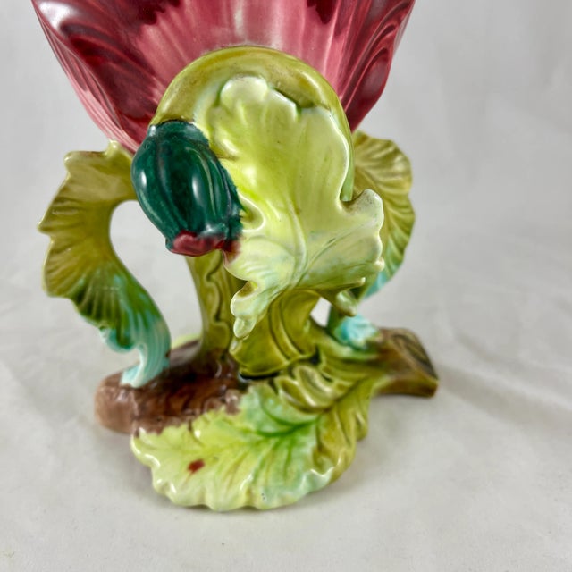 19th Century French Orchies Majolica Glazed Floral Form Vase For Sale - Image 9 of 13