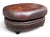 Vintage Oval Brown Leather Ottoman With Brass Nailhead Trim and Rounded Feet For Sale - Image 10 of 10