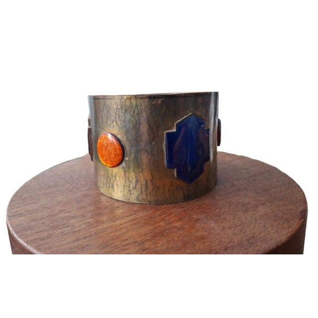 Modernist Cachepot or Vase in Brass, Enamel and Teak, 1945-1955 For Sale - Image 6 of 9