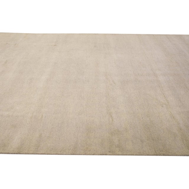 Modern Moroccan Style Handmade Solid Beige Wool Rug For Sale In New York - Image 6 of 10
