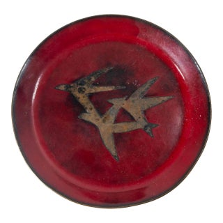 Mid-Century Modern Abstract Enamel Bronze Catchall Dish With Birds For Sale