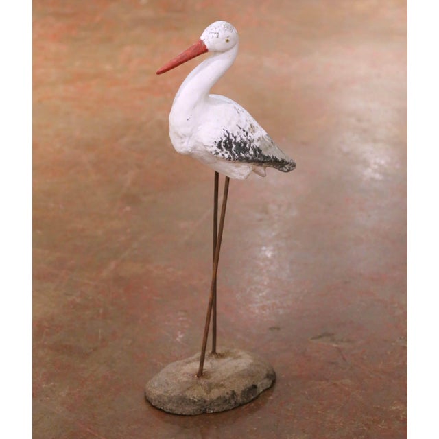 Decorate a garden, patio, or courtyard with this charming antique French folk art crane sculpture. Crafted in Normandy,...