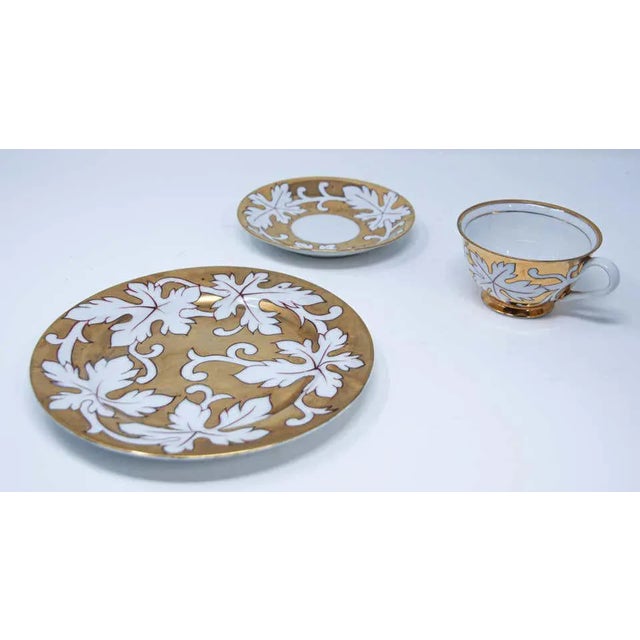 Early 21st Century Hand-Painted Gilt Porcelain Tea, Coffee Cup with Dessert Plate Set- 3 pieces For Sale - Image 9 of 13