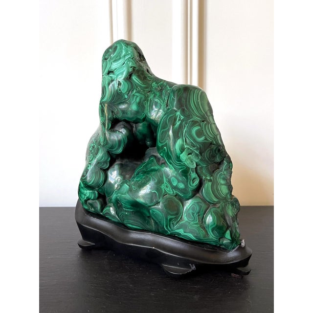 Chinoiserie Striking Natural Malachite Specimen on Display Stand as Scholar Stone For Sale - Image 3 of 12