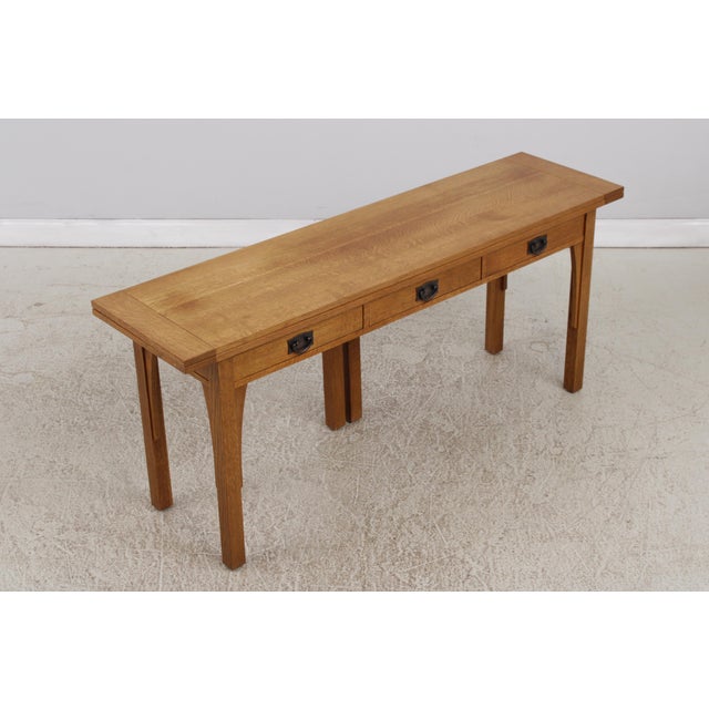 Mission Stickley Mission Oak 3 Drawer Flip Top Sofa Table For Sale - Image 3 of 18