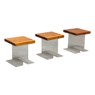 Occasional Side Tables in Acrylic Glass and Elm, France, 1970s, Set of 3 For Sale