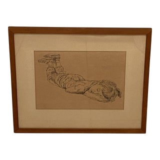 Antique Ink Drawing of Boy Sleeping - Signed and Framed For Sale