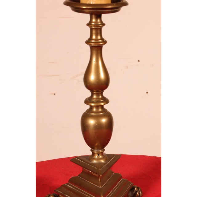 Metal Bronze Candleholder Lamp with Parchment Lampshade, 17th Century For Sale - Image 7 of 10