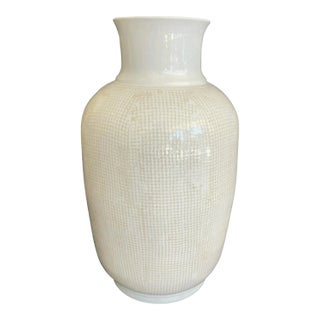1990s Roy Hamilton Studio Pottery "Linen" Straight Sided Vase in Beige on Cream For Sale