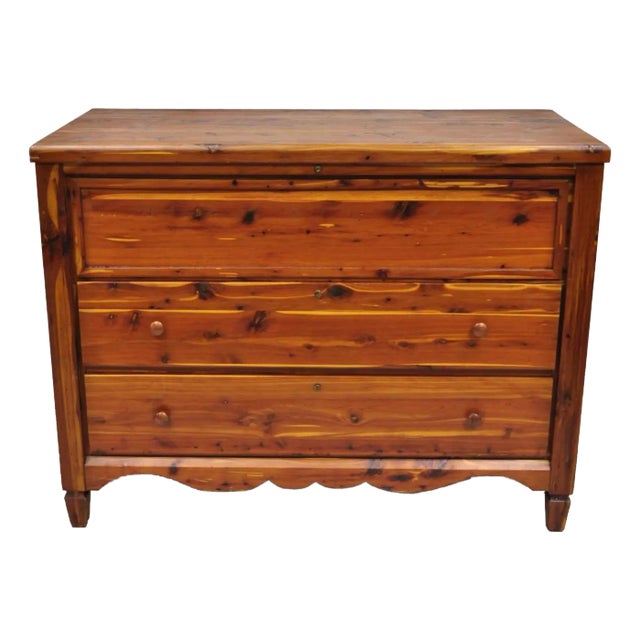 Vintage Lewis & Conger Pine Wood Cedar Lined Blanket Chest of Drawers Dresser For Sale