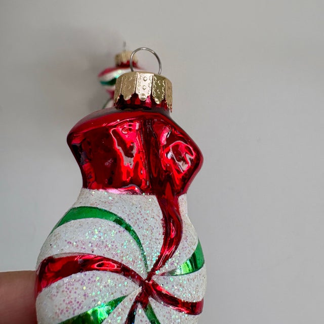 Glass Glass Candy Christmas Ornaments, Set of 2 - Wrapped Peppermint Sweets Decor For Sale - Image 7 of 10