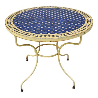 Vintage Moroccan Mosaic Tile Indoor/ Outdoor Round Dining Table For Sale