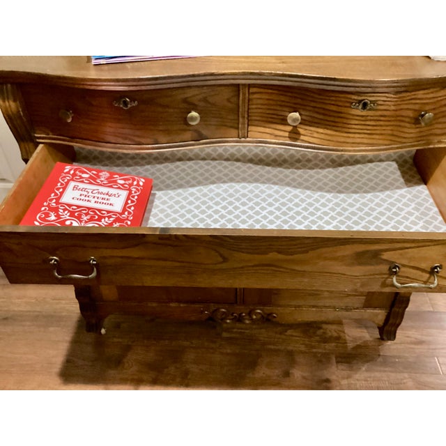 Antique Solid Oak 1800's Sideboard Buffet Cupboard Fancy Carving All Original For Sale In South Bend - Image 6 of 11