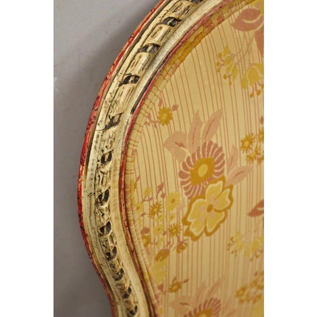 Vintage French Louis XV Style Cream and Red Painted Low Boudoir Fauteuil Chair For Sale In Philadelphia - Image 6 of 12